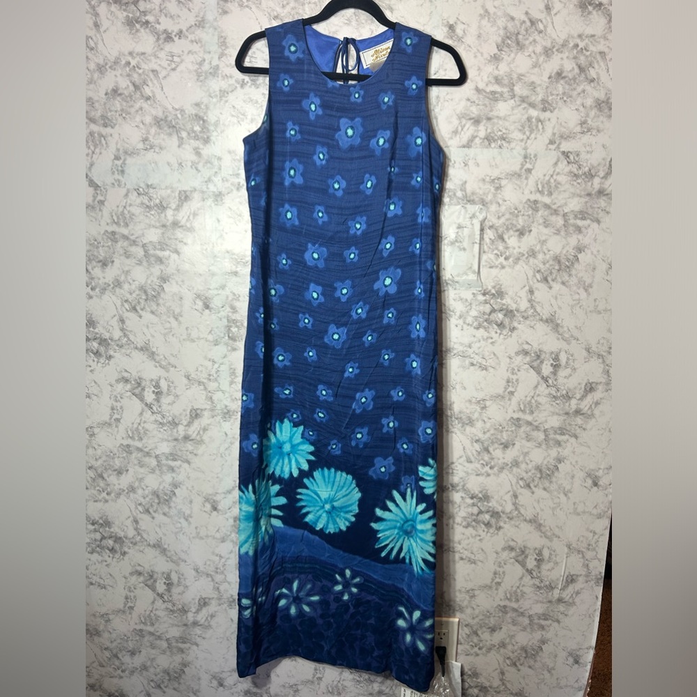 Vintage Alison Nicole Woman Floral Rayon Blue Maxi Dress Sz 8 EUC 35